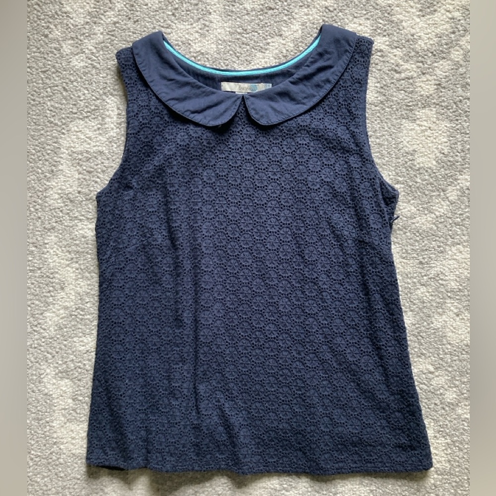 Boden eyelet Navy sleeveless shirt tank collar 8